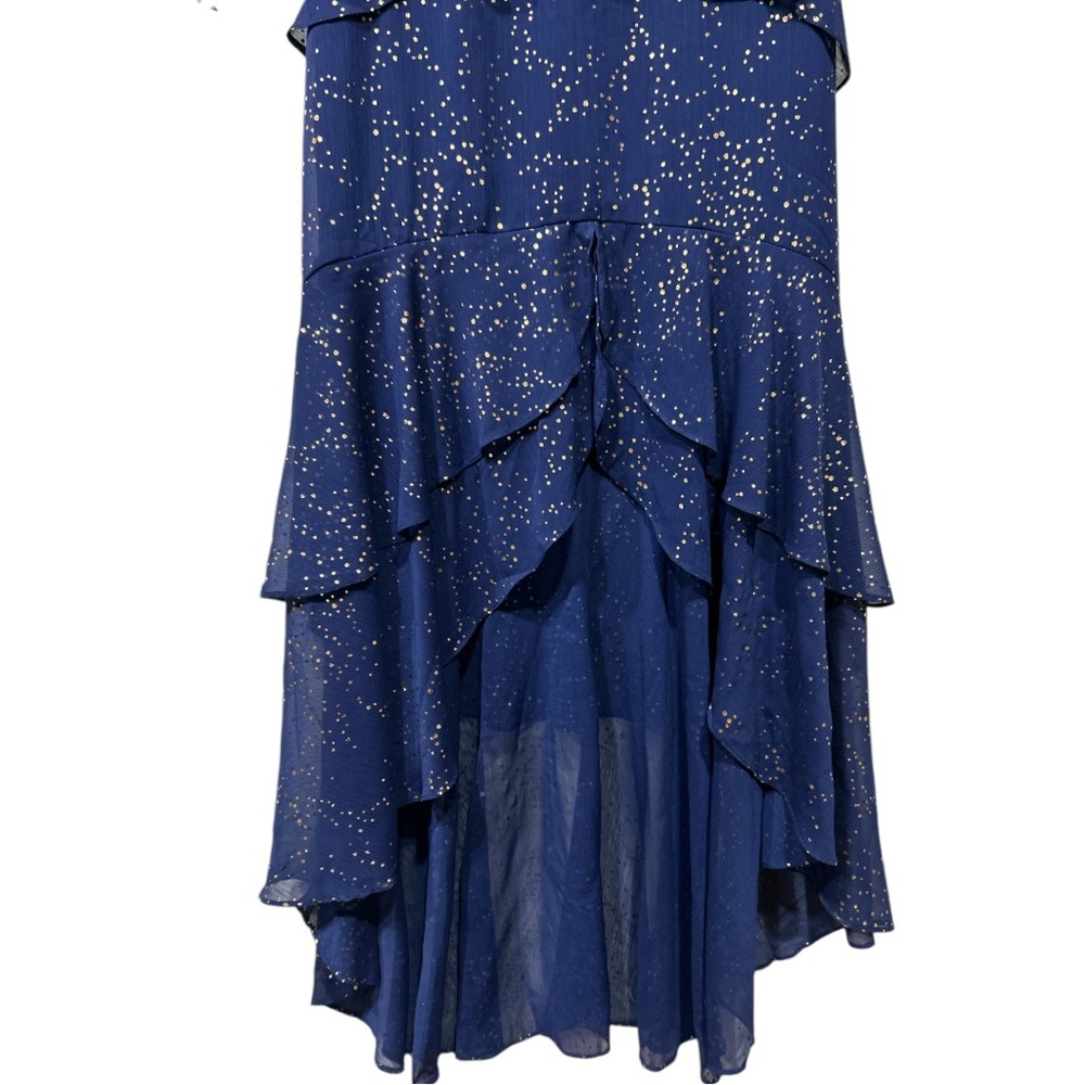 Anthropologie Hutch Molly Gown Navy Gold Sparkly Chiffon Ruffled Tiered Small 00 - Picture 6 of 15